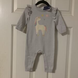 NWT Baby Gap Girls Size 3-6 Months Gray Unicorn Sweater Romper Jumpsuit